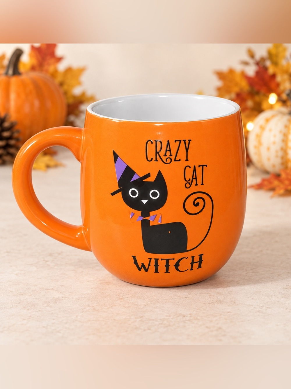 Sheffield Home Halloween Crazy Cat Witch Orange Black Cat Coffee Mug NWT
